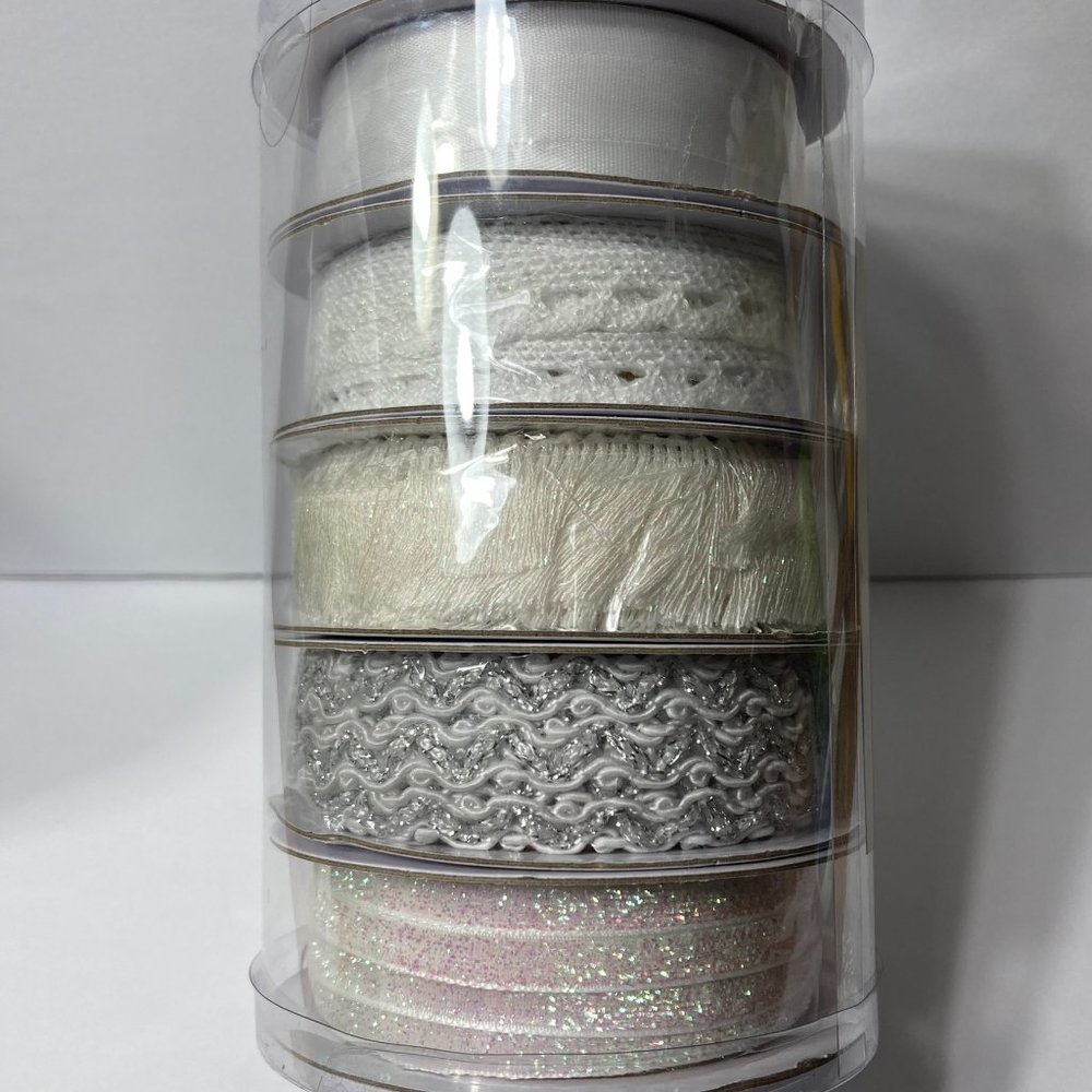 Iridescent Silver White Color Coordinated Trim Ribbon 5 Rolls 2 Yards
